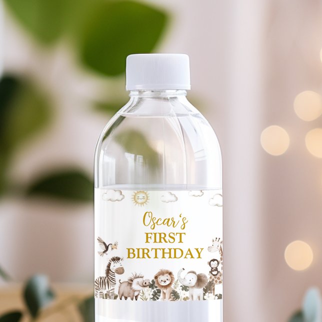 Safari Wild One Birthday Party Water Bottle Label Vattenflaskor Etikett (Skapare uppladdad)