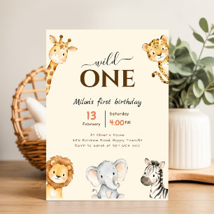 Safari Wild One Djungeldjur Pojke 1-årsdag Inbjudningar