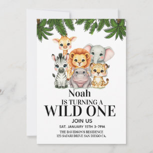 Safari Wild One Födelsedag Inbjudningar
