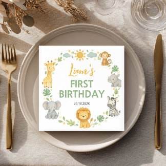 Safari Wild One Jungle Animals Birthday Napkin Pappersservett