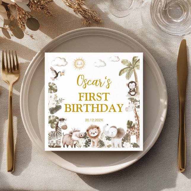 Safari Wild One Jungle Animals Birthday Party Pappersservett (Skapare uppladdad)