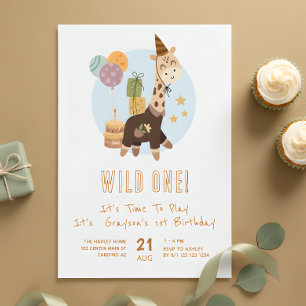 Safari Wild One Pojke 1-årsdag Inbjudningar