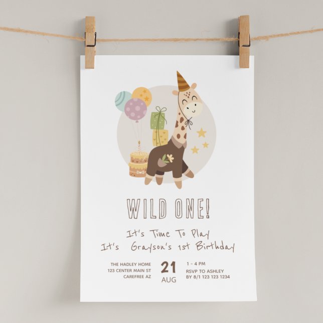 Safari Wild One Pojke 1-årsdag Inbjudningar (Skapare uppladdad)
