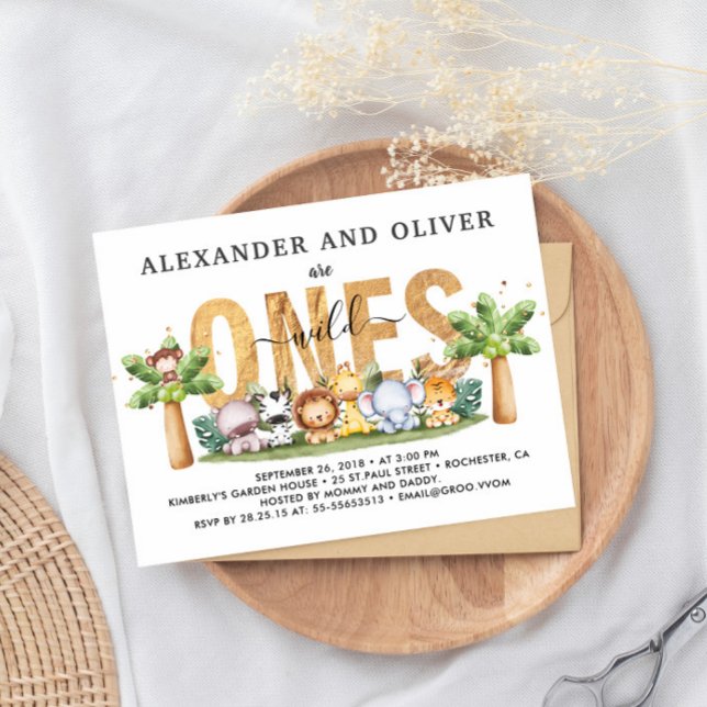 Safari Wild Ones Tvillingarnas 1-års inbjudan (Skapare uppladdad)