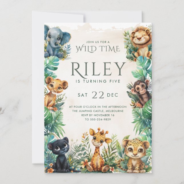 Safari Wild Time Födelsedagsinbjudan Inbjudningar (Framsida)