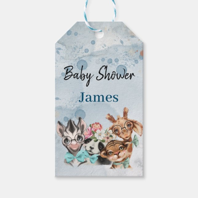 Safari wildon babyduschinbjudan Blue Presentetikett (Framsidan)