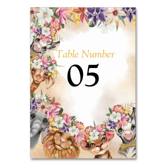 Safari Wildon-inbjudan till babydusch guld Bordsnummer (Framsidan)