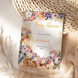 Safari Wildon-inbjudan till babydusch guld Tack Kort