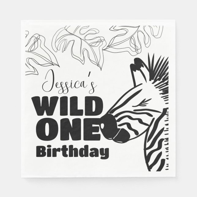 Safari Zebra Handritad Vild Födelsedagsfest Pappersservett (Framsidan)