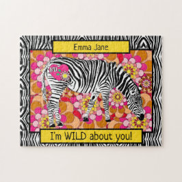 Safari Zebra med Heart och Kärlek Valentindagen Pussel