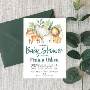 Safari Zoo Animal Theter Baby Shower-inbjudan Inbjudningar