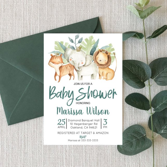 Safari Zoo Animal Theter Baby Shower-inbjudan Inbjudningar (Skapare uppladdad)