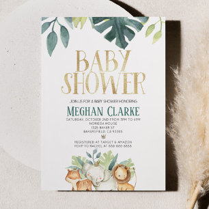 Safari Zoo Jungle Animal Thmet Baby Shower Inbjudningar