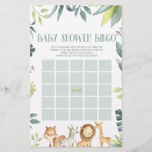 Safari Zoo Jungle Animals Bingo Baby Shower Game Brevpapper