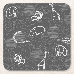 safaridjur 5 underlägg papper kvadrat