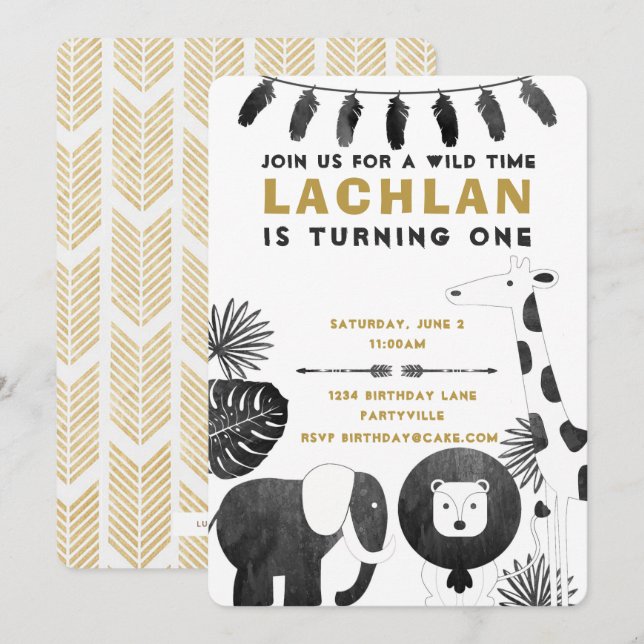 Safarifödelsedaginbjudan Inbjudningar (Fram/baksida)