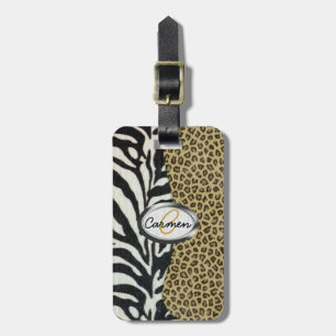 Safarileopard- och zebra tryckMonogram Bagagebricka