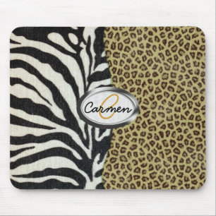 Safarileopard- och zebra tryckMonogram Musmatta