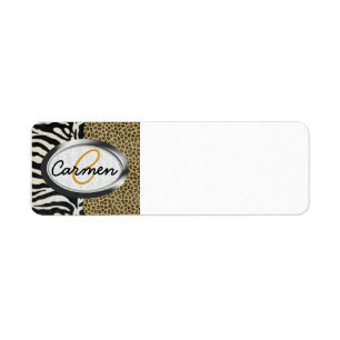 Safarileopard- och zebra tryckMonogram Returadress Etikett