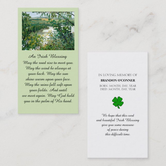 Safely Home Memorial Irish Blessing Prayer Card Visitkort (Fram/baksida)