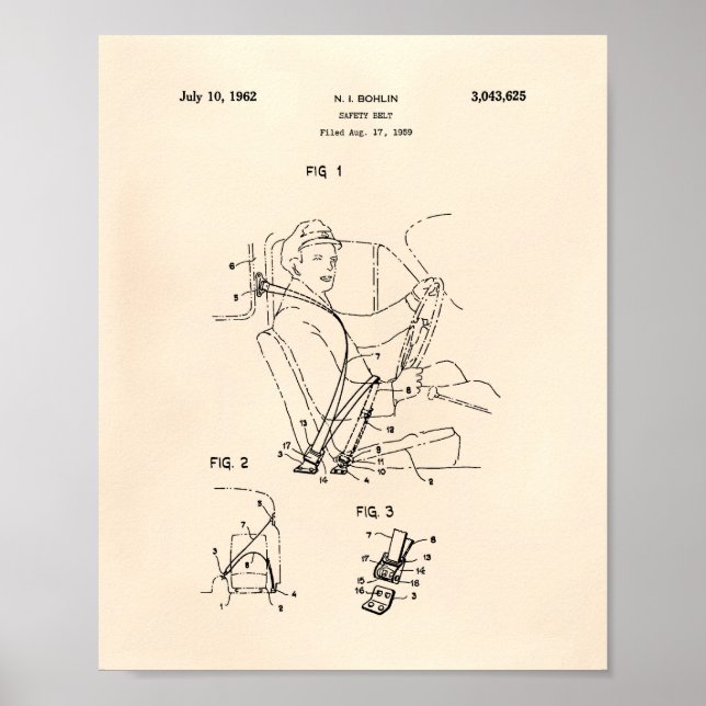 Safety Bälte 1962 Patent Art Old Peper Poster (Framsidan)