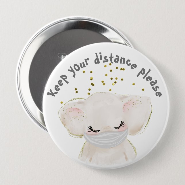 Safety Elephant Child Corona Social Avstånd Knapp (Framsida & baksida)