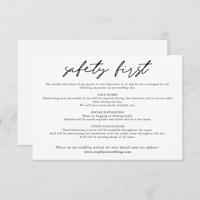Safety First Simple Black White COVID-säkerhet Tilläggskort (Fram/baksida)