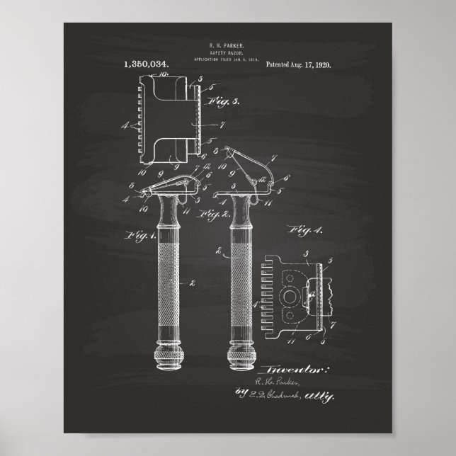Safety Razor 1920 Patent Art - Chalkboard Poster (Framsidan)