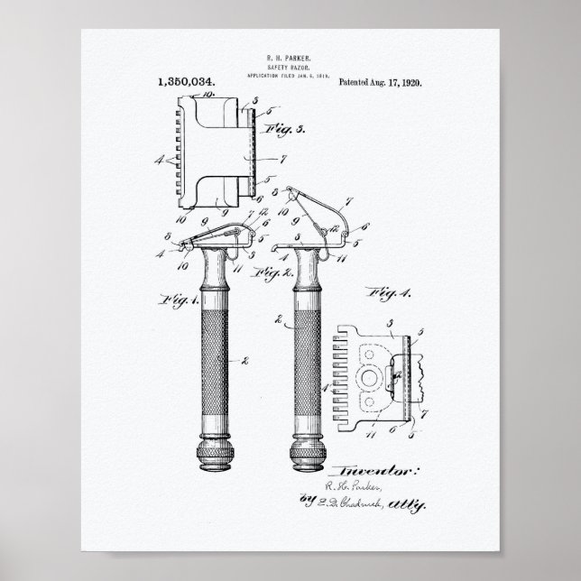 Safety Razor 1920 Patent Art - White Papper Poster (Framsidan)