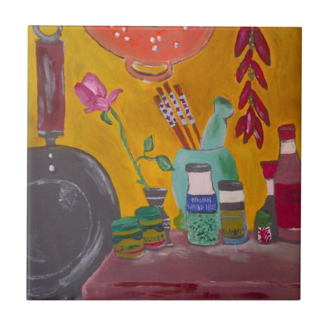 Saffran och chilir belägger med tegel kakelplatta (Framsidan)