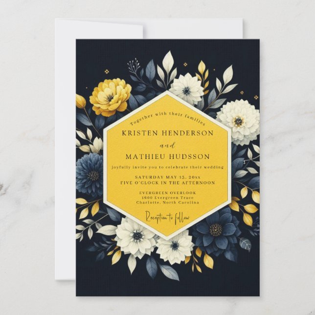 Saffransgula nattliga florala bröllop inbjudningar (Framsida)