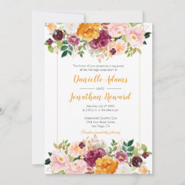 Saffron Burgundy Rosa Watercolor Blommigt Bröllop Inbjudningar