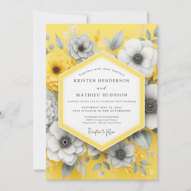 Saffron Charcoal Bloom Wedding Inbjudningar (Framsida)