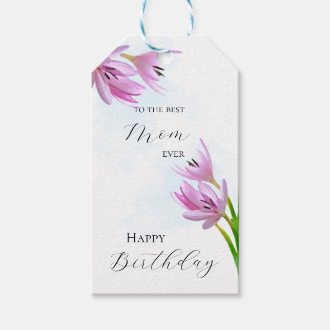 Saffron Flower Watercolor Art Birthday Presentetikett (Framsidan)