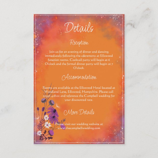 Saffron Himmel Wildblommor - lodräts inhägnadskort Tilläggskort (Framsida)