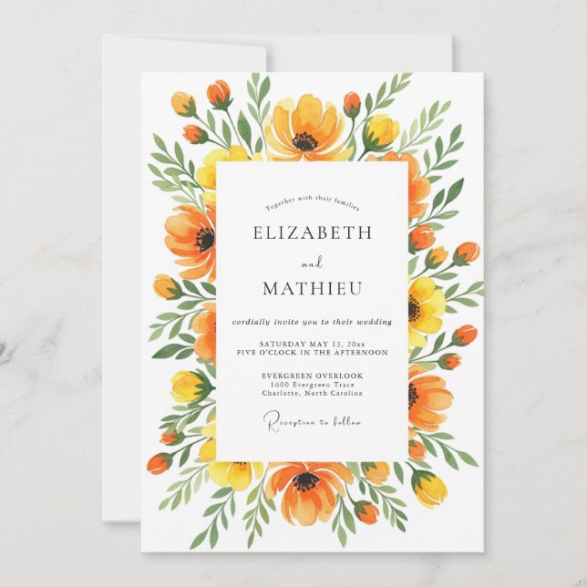 Saffron Lively Botanical Wedding Inbjudningar (Framsida)