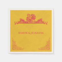 Saffron och Rosa Peacock Indian Bröllop Napkin
