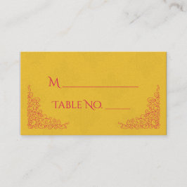 Saffron Rosa Peacock Indian Bröllop Place Placeringskort
