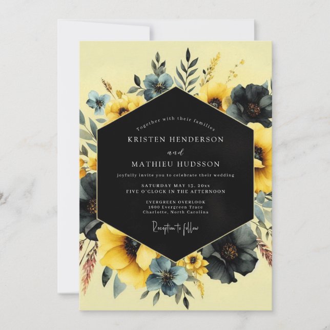 Saffron Slate Moody Flora Wedding Inbjudningar (Framsida)