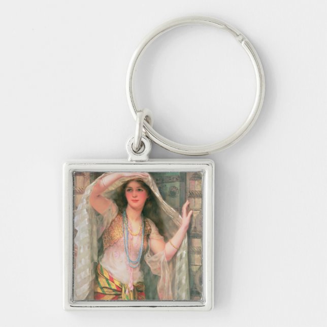 Safie 1900 fyrkantig silverfärgad nyckelring (Framsidan)