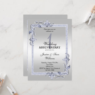Safir Ädelsten & Glitter & Silver 1:a Bröllop Inbjudningar