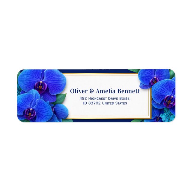 Safir Gyllene Orchidé Botaniskt Returadress Etikett (Framsidan)