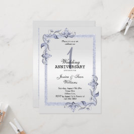 Safir Pärlor & Glitter & Platina 1:a Bröllopet Inbjudningar