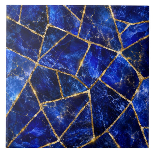 Safir Royal Mosaik Guld Keramisk Kakel (Framsidan)
