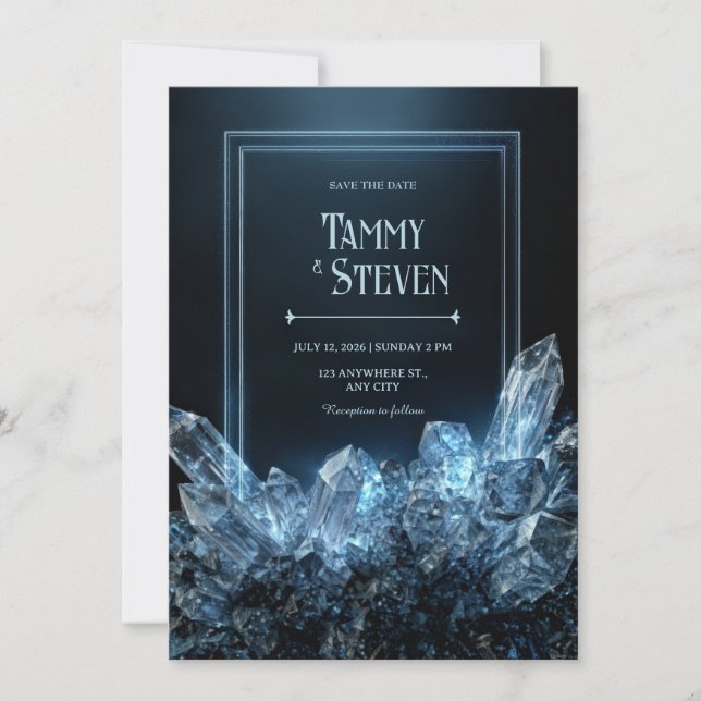 Safir Stjärnstoft Eterisk Kristall Bröllop Inbjudningar (Framsida)