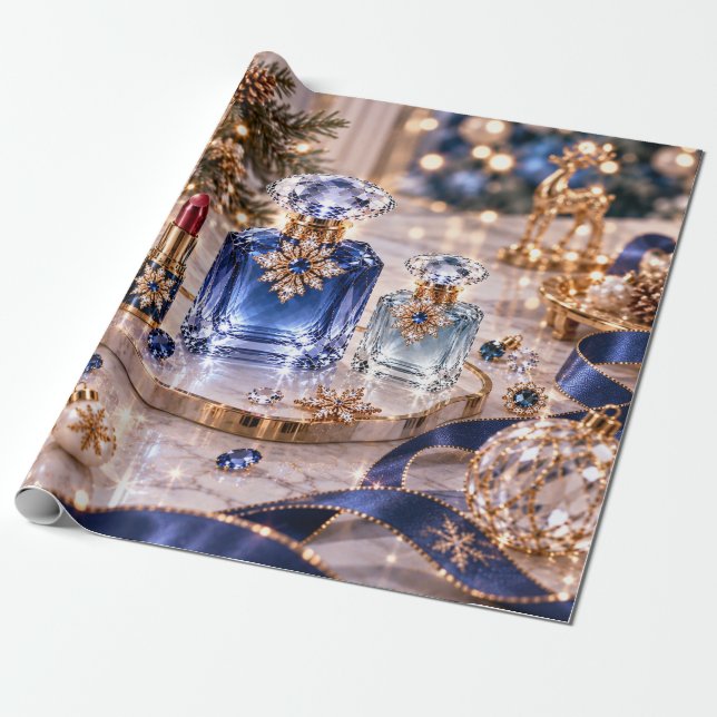 Safirblå julskönhet presentpapper (Utrullad)