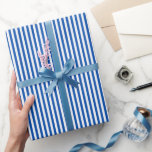 Safirblå och vita ränder presentpapper<br><div class="desc">Lägg till en söt och charmerande touch till dina gåvor med detta Safirblå och vita ränder presentpapper. Perfekt för födelsedagar,  baby shower,  bröllop och mer,  dess klassiska randiga design gör varje present ser förtjusande och festlig ut.</div>