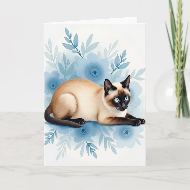 Safirkatts blommiga morsdagskort kort (Framsida)