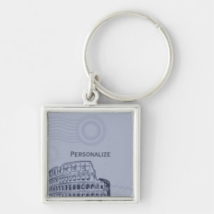 Safirromare Keychain Fyrkantig Silverfärgad Nyckelring