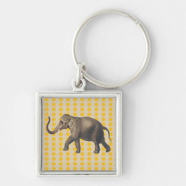 Safron Spice Moods Dots med Elephant Fyrkantig Silverfärgad Nyckelring (Framsidan)